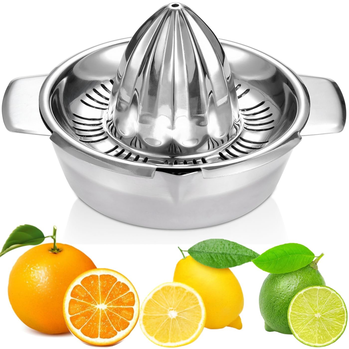 Manual Citrus Juicer  Stainless Steel Hand Squeezer with Strainer & Bowl