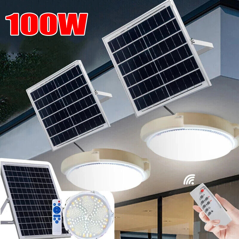 2PCS Solar Power Ceiling Pendant Light Remote Control Out/Indoor Lamp Waterproof