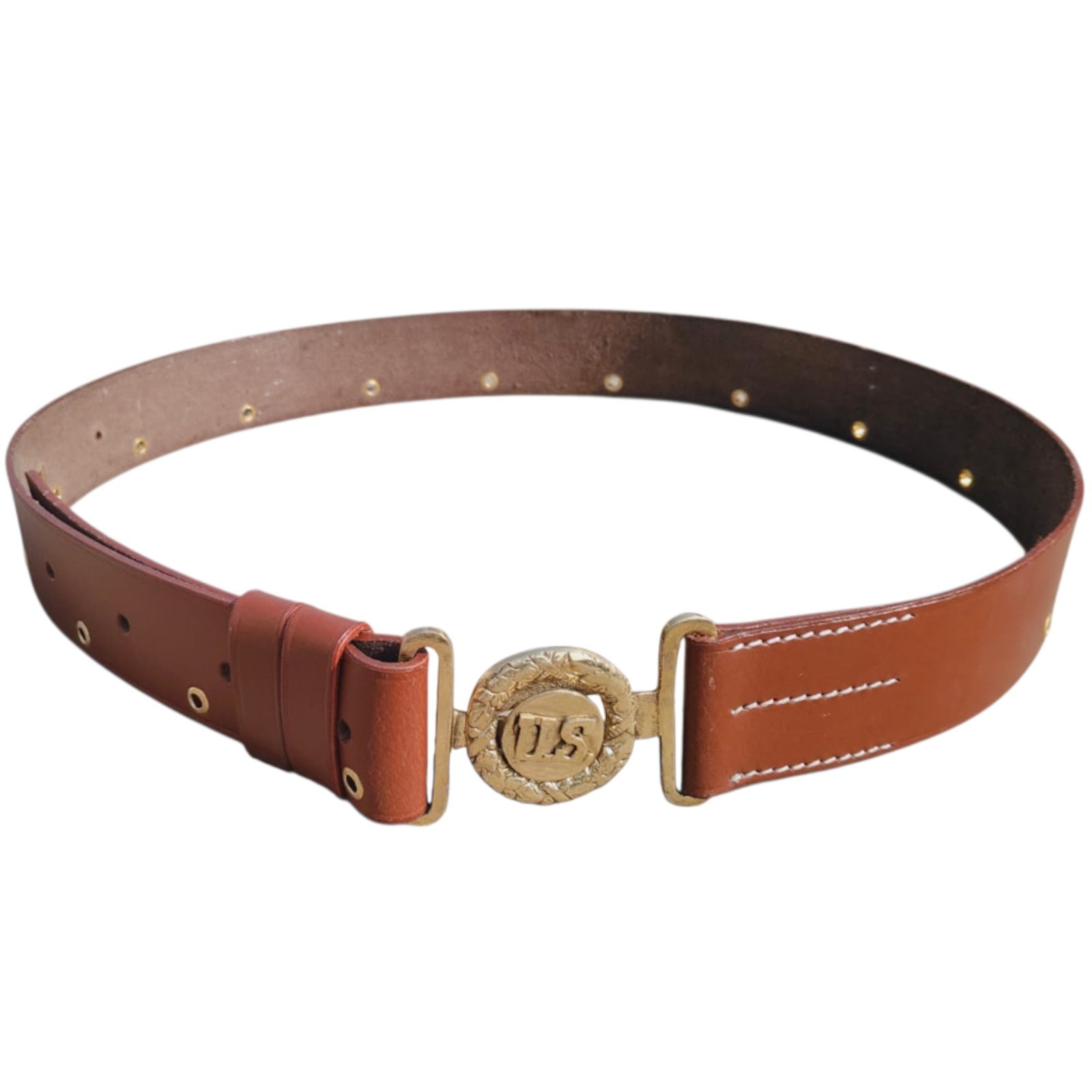 Warcraft Exports U.S. Officer Leather Belt Reproduction with U.S. Brass TAN
