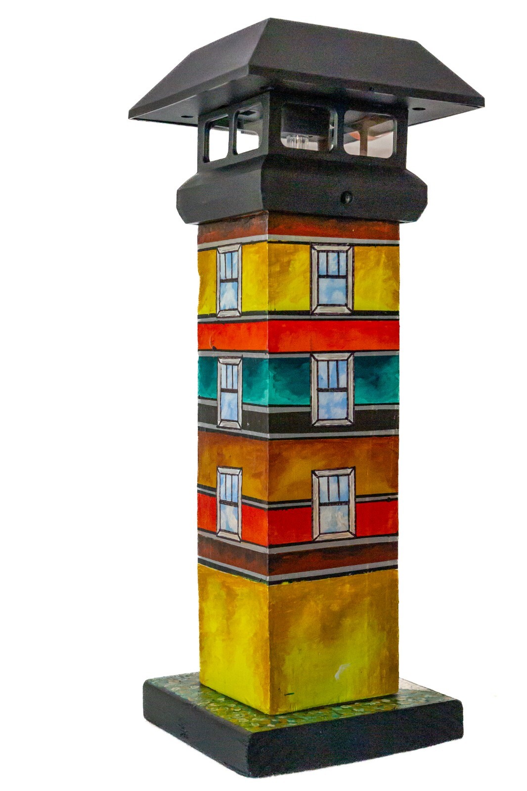 Handmade Hand Painted Wooden Lighthouse with Solar Powered Light