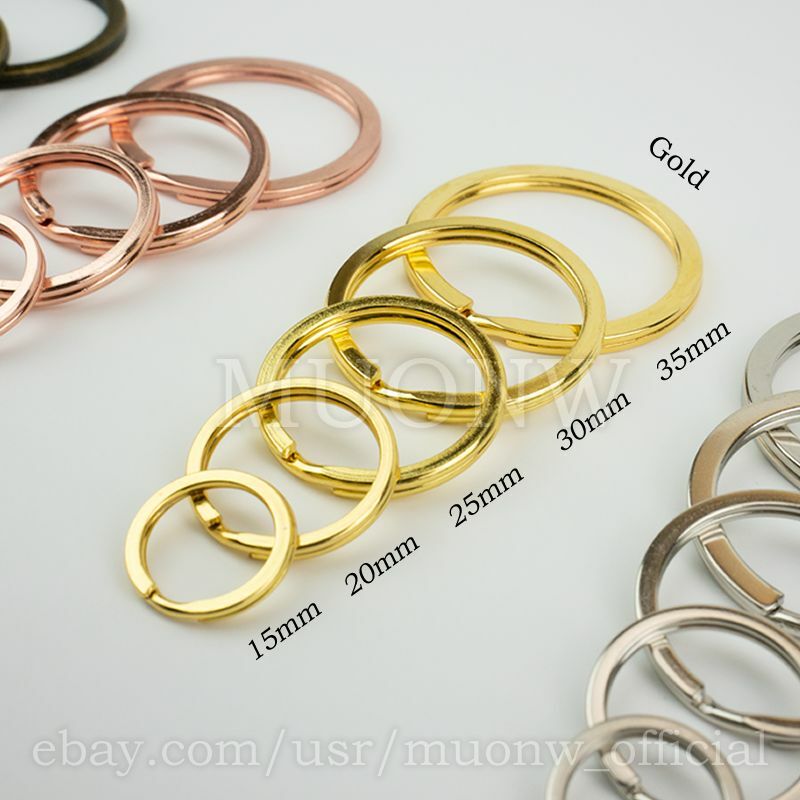 Gold Key Rings Flat 15-35mm Keyring Split Ring Double Loop Tag Chain