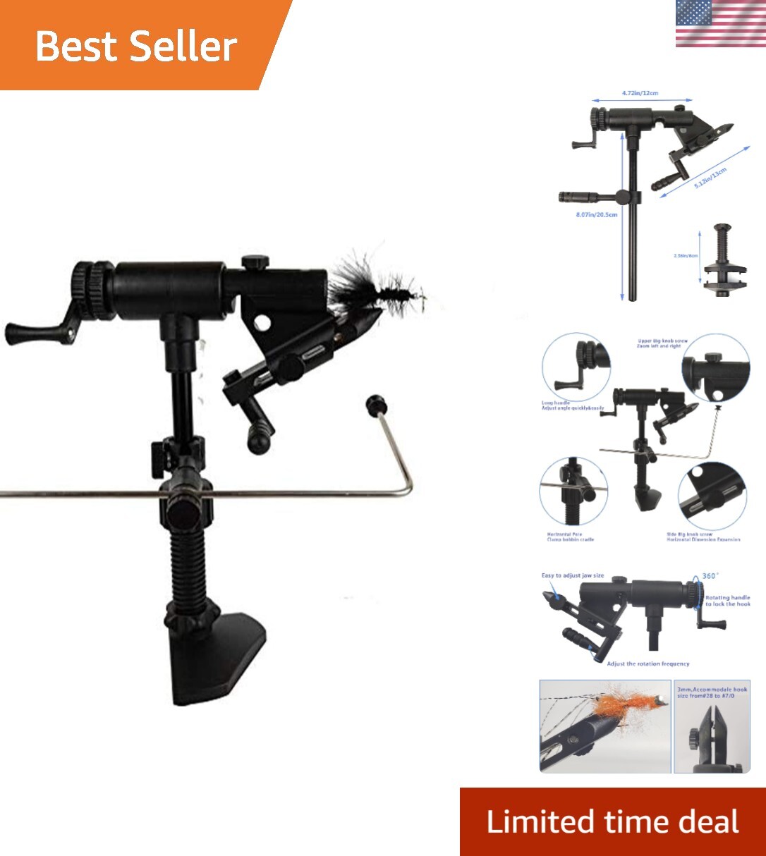 II Generation Rotary Fly Tying Vise 360 Degree Rotation Ultra Light Rotary Fl...