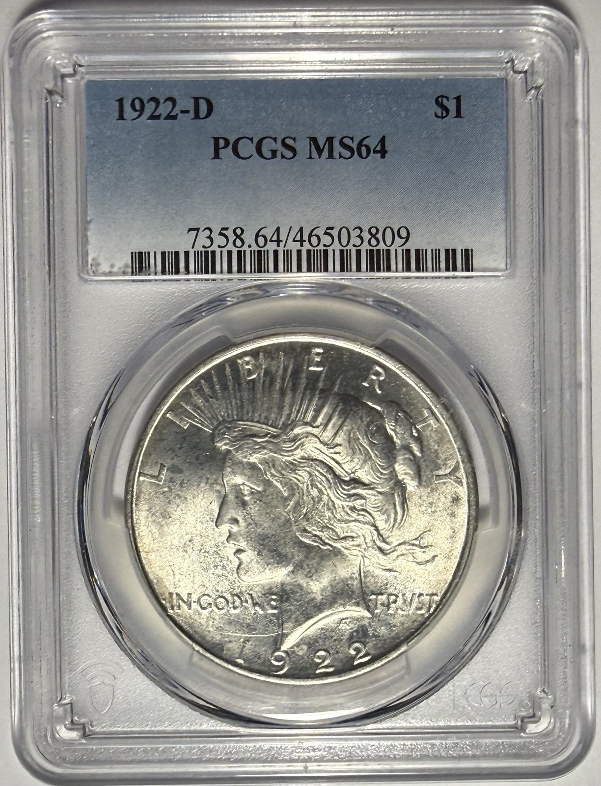 1922 D Peace Dollar $1 PCGS MS64 ‼️CLEAN CHEEK w/ STRONG CARTWHEEL LUSTER‼️