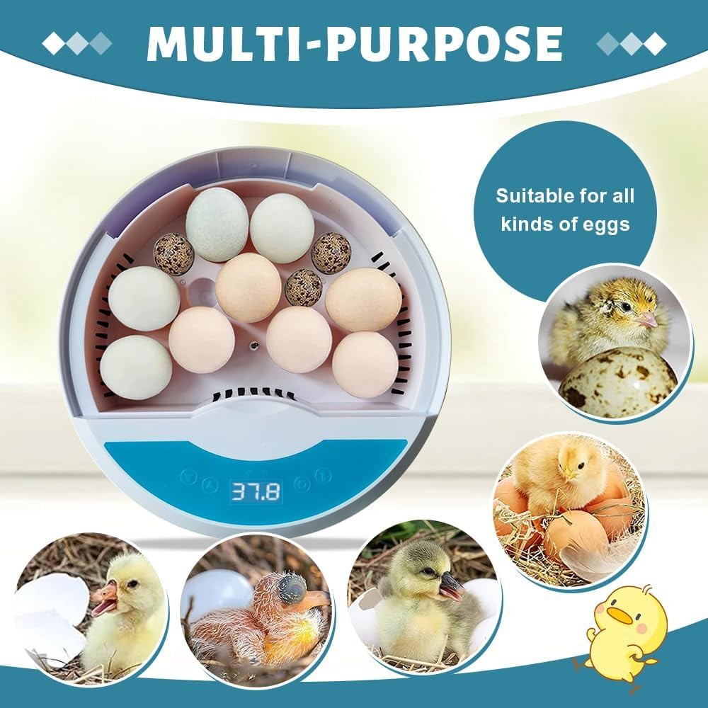 9 Egg Incubator w/ Temperature Control, Touch Operation& Temperature Display