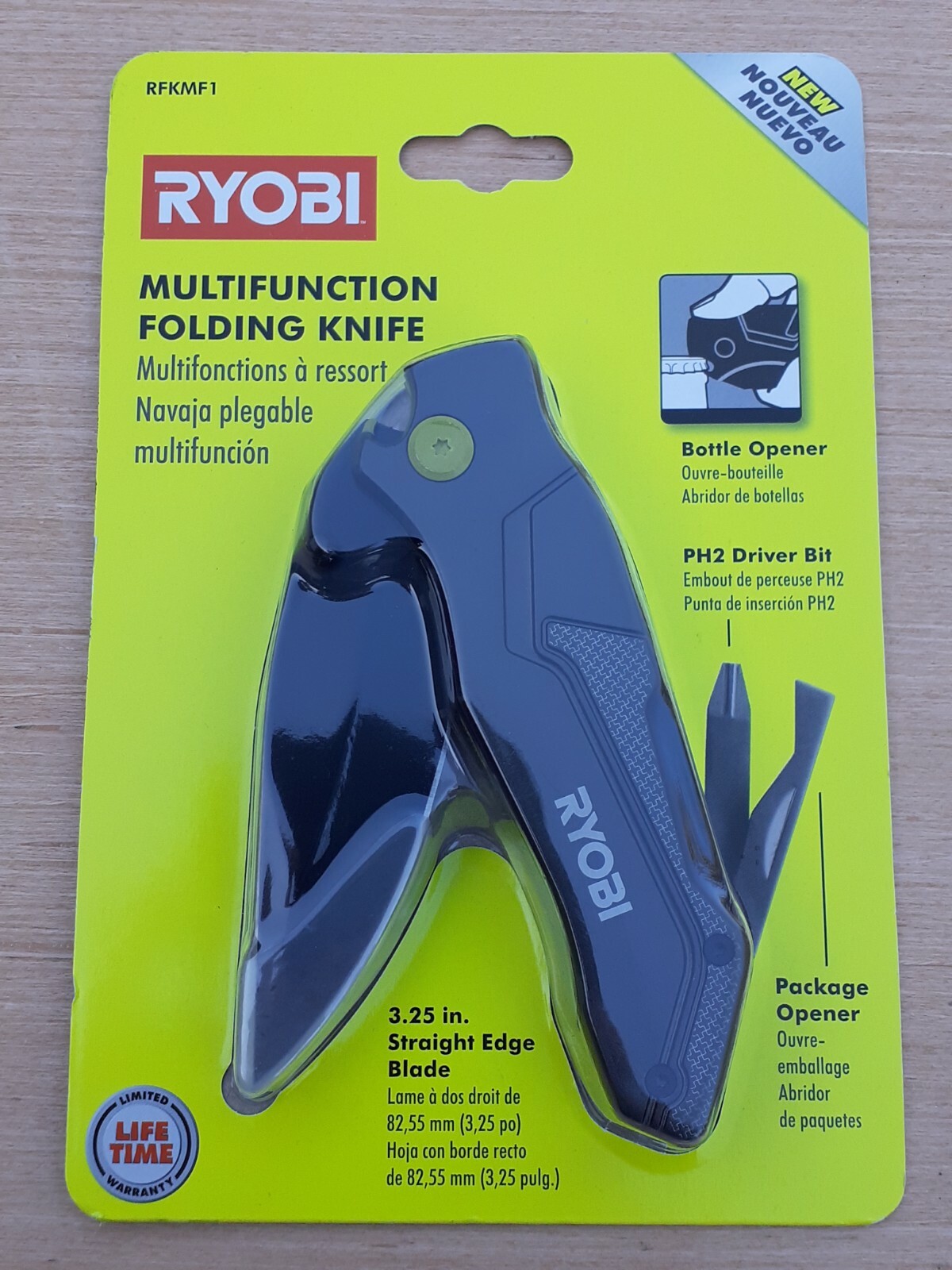 Ryobi MultiFunction Folding Knife Stainless Steel Blade Package & Bottle Opener