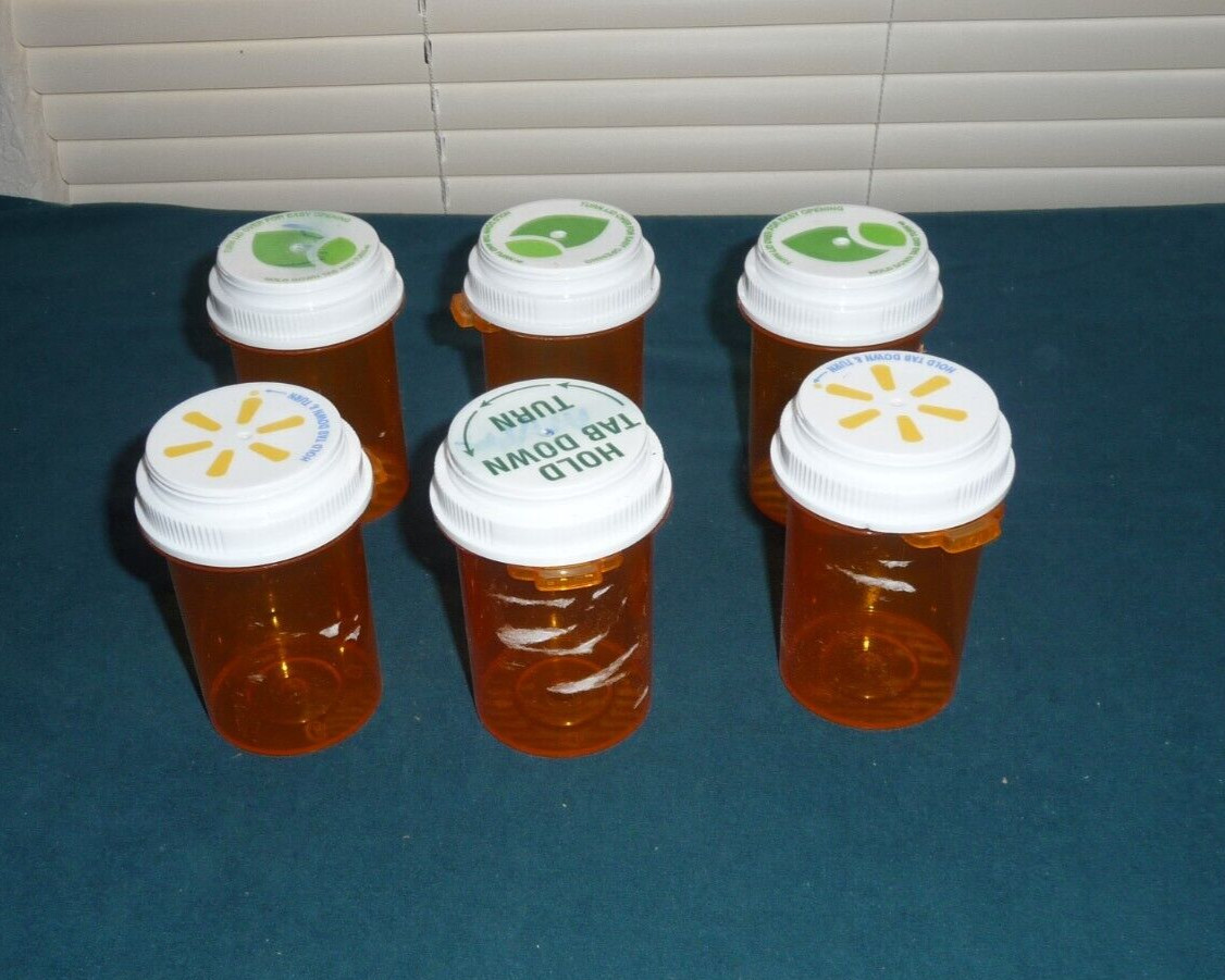 Lot of 6 Empty Plastic PM-30 Pill Bottles 3.25" Amber  Hobby & Crafts