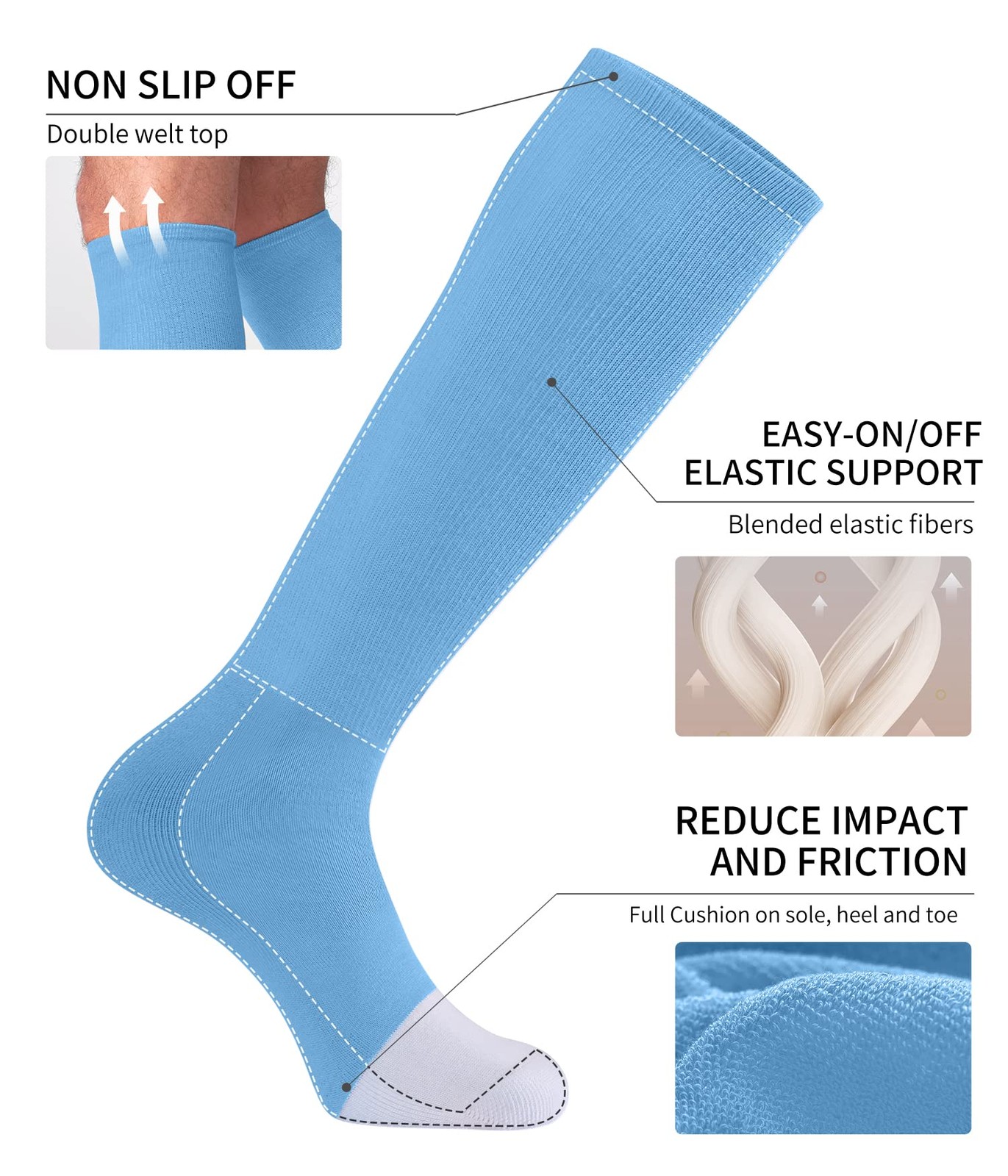 CELERSPORT 2 Pack Baseball Soccer Softball Socks Large, Light Blue（2 Pack）