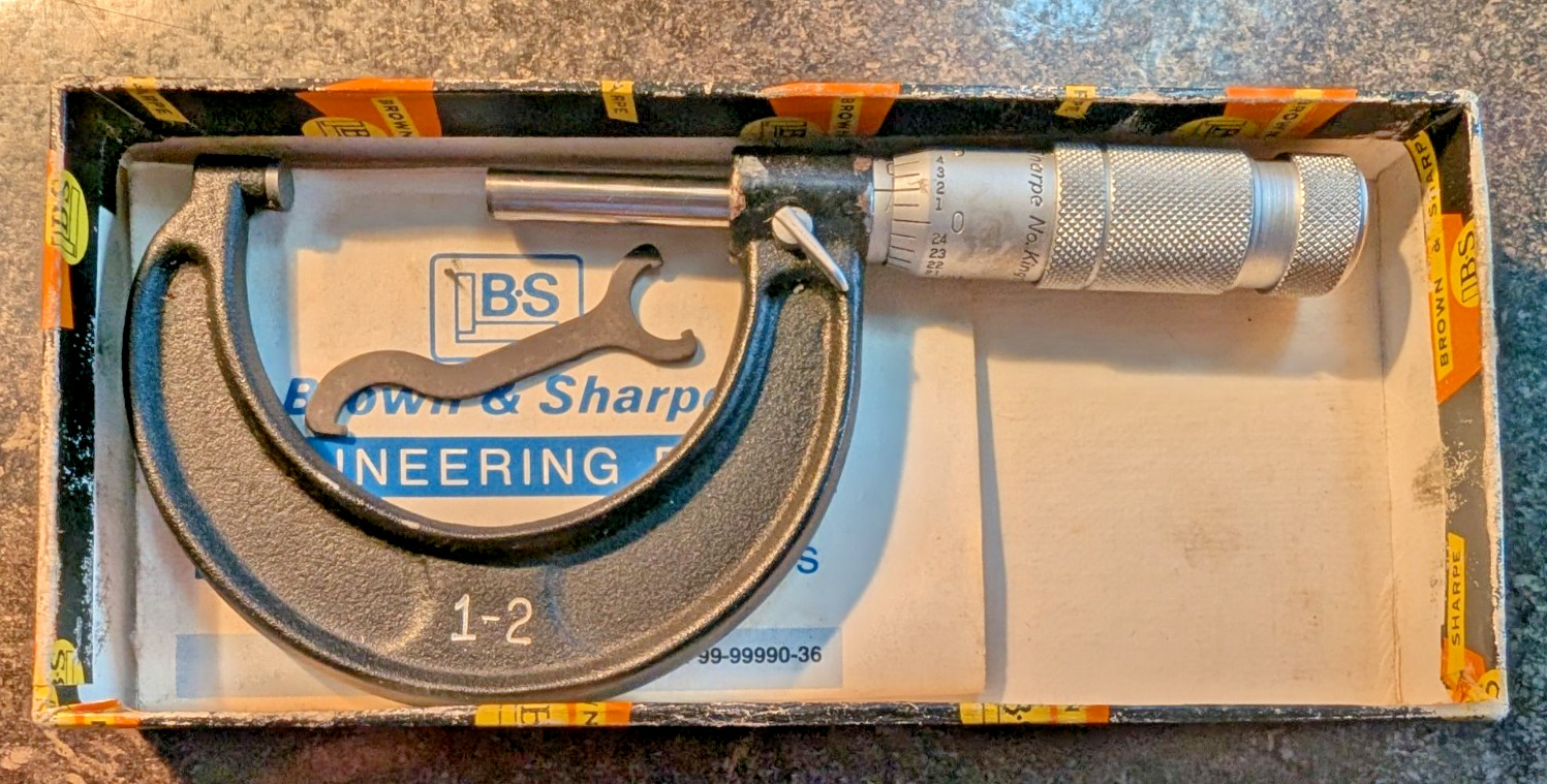 Looks Unused Brown & Sharpe 1-2 Inch 599-20-3 Slant/Line Outside Micrometer