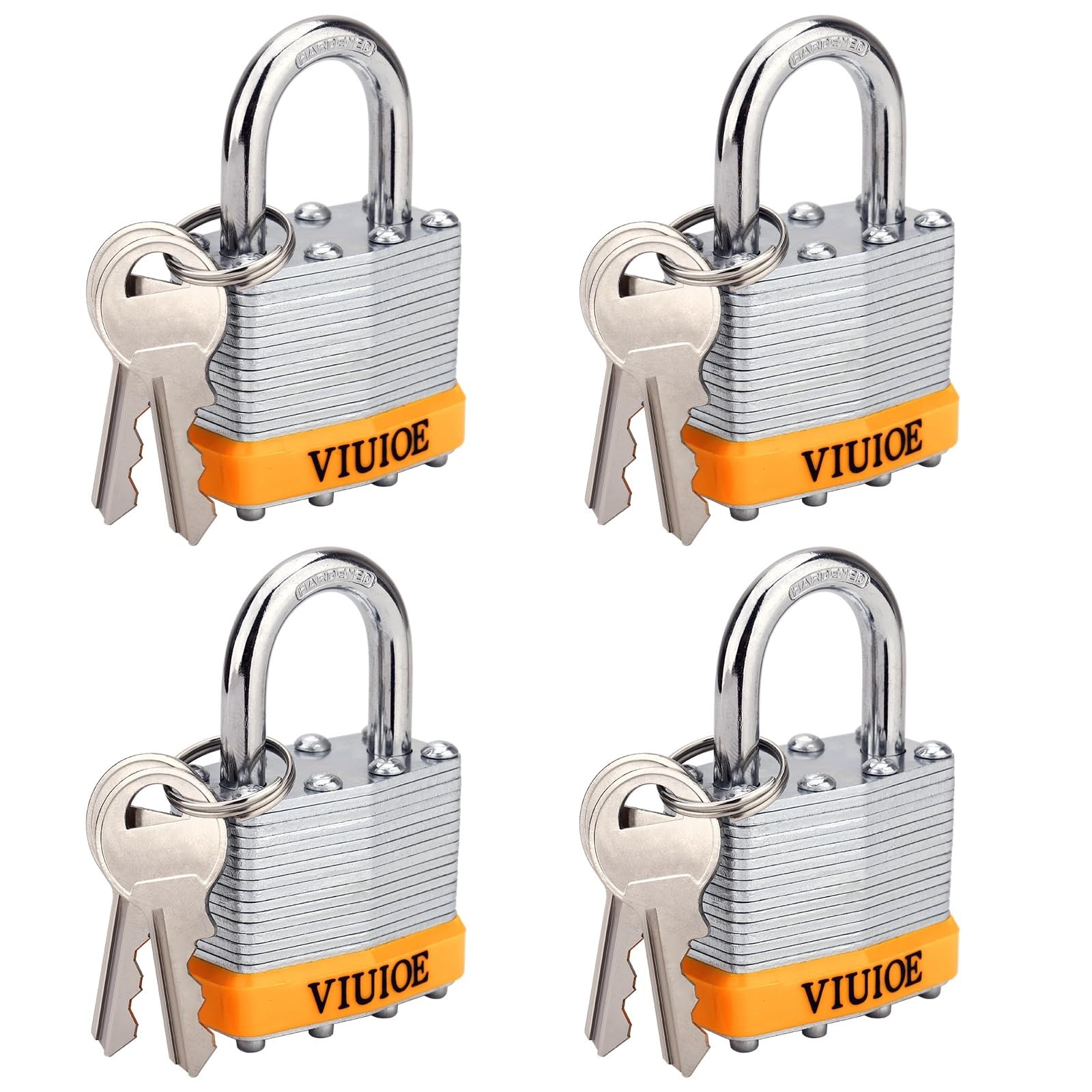 4 Pcs Laminated Padlocks with Same Key for Door, Luggage, Gate, Storage, Fenc...