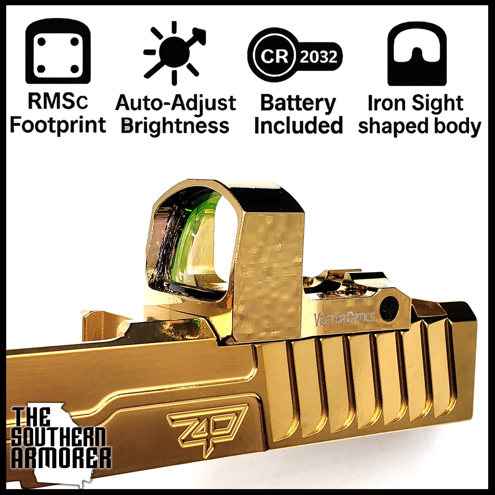 VECTOR OPTICS OPEN REFLEX RED DOT FOR RMSc RMS ROMEO ZERO DDP SLIDE CUT GOLD