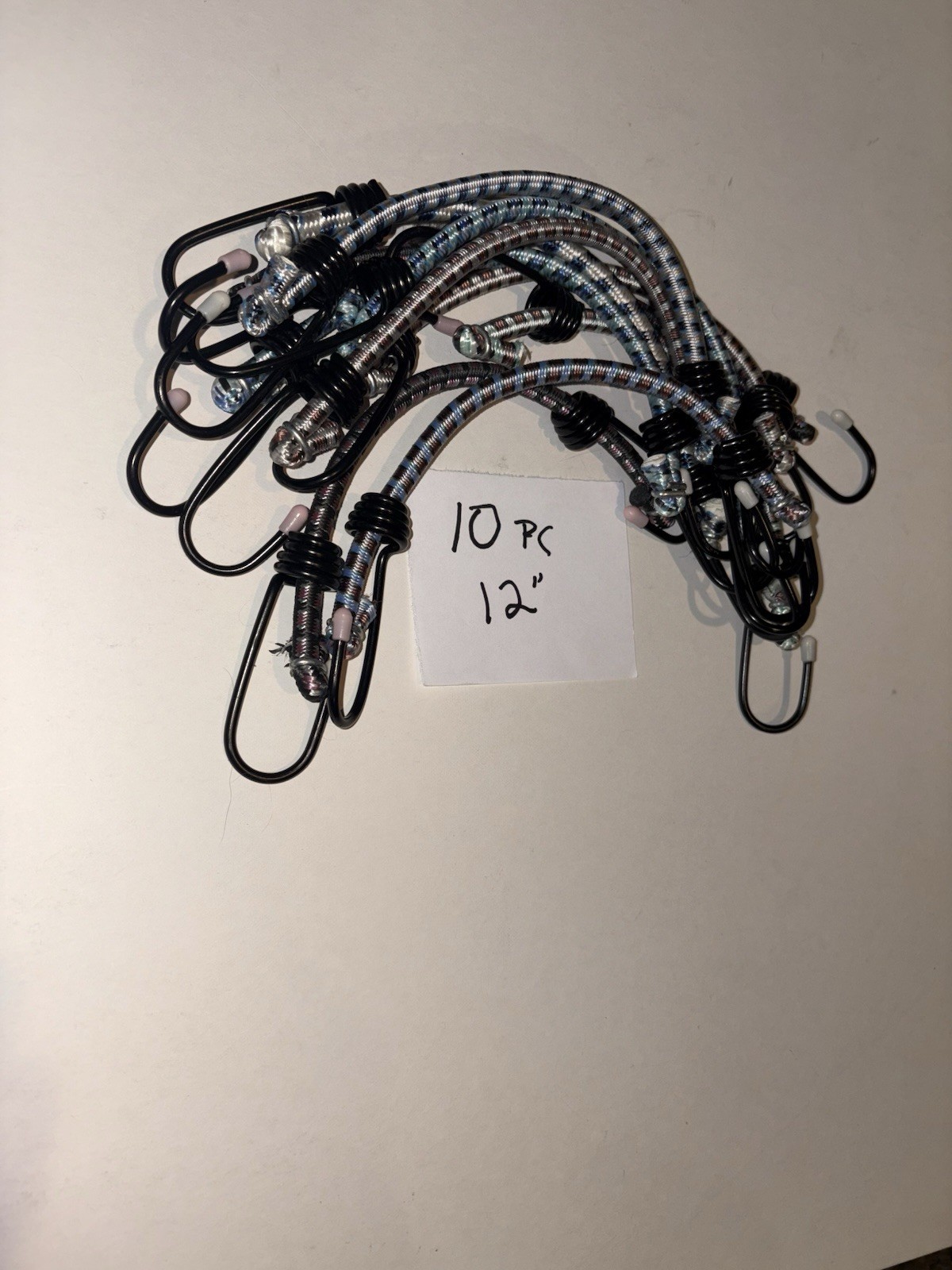 10 pc Bungee Cord Tie Down  12” Assortment Of Colors Straps 2 Hook End New