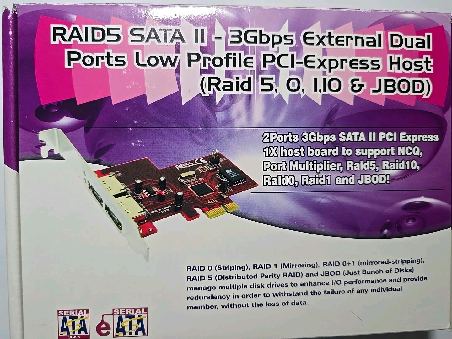 raid5 sata ll-3gbps 1 external & internal 2 ports low profile pci-express host