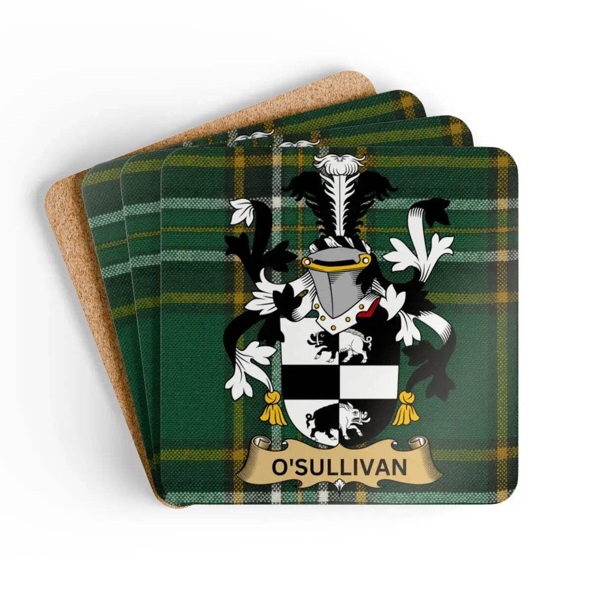 O'Sullivan Irish Family Crest Tartan Coaster Set