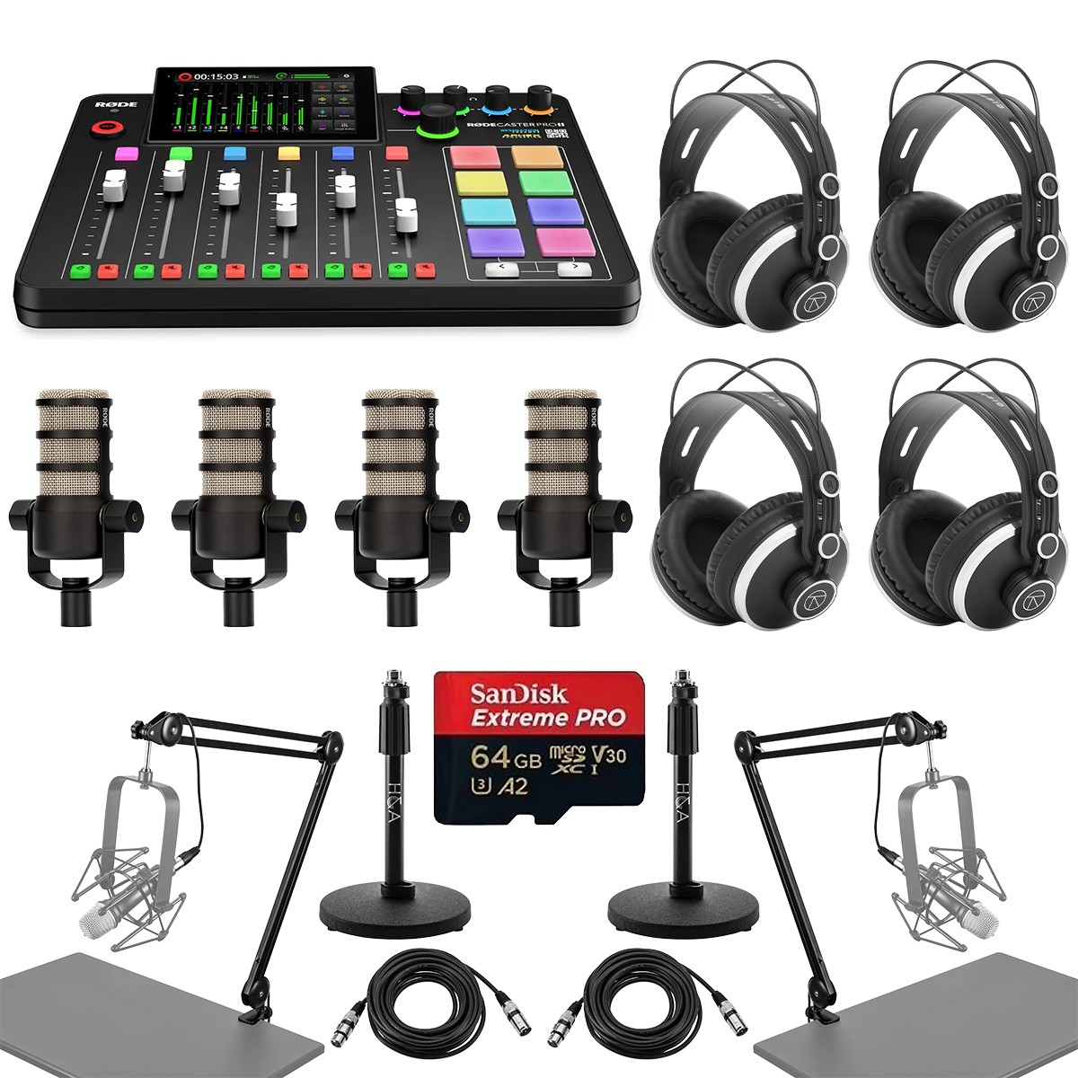 Rode RODECaster Pro II Integrated Audio Production Studio Console Bundle with 4x