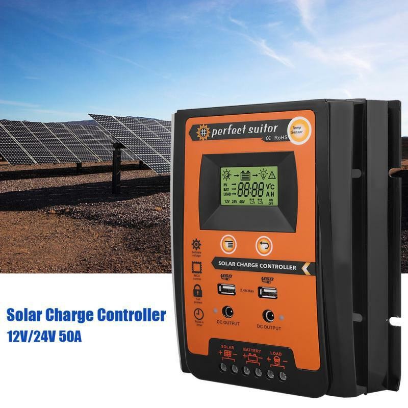 USB Regulator MPPT Battery Panel Charge 12/24V 50A Solar Controller Dual
