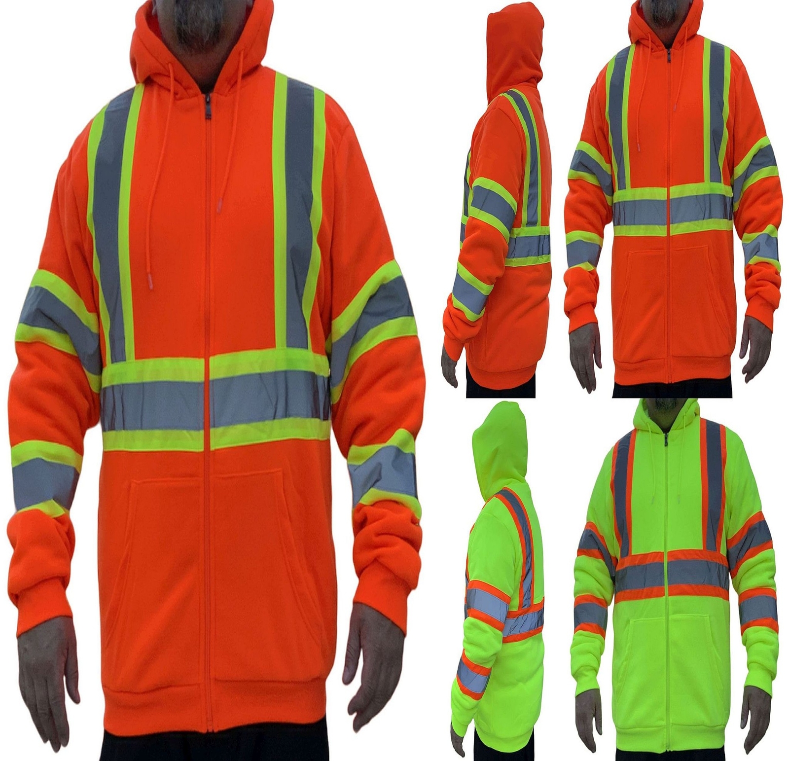 Safety Zipper Hooded Sweatshirt Fleece Hoodie Sherpa Lined ANSI Cl 2