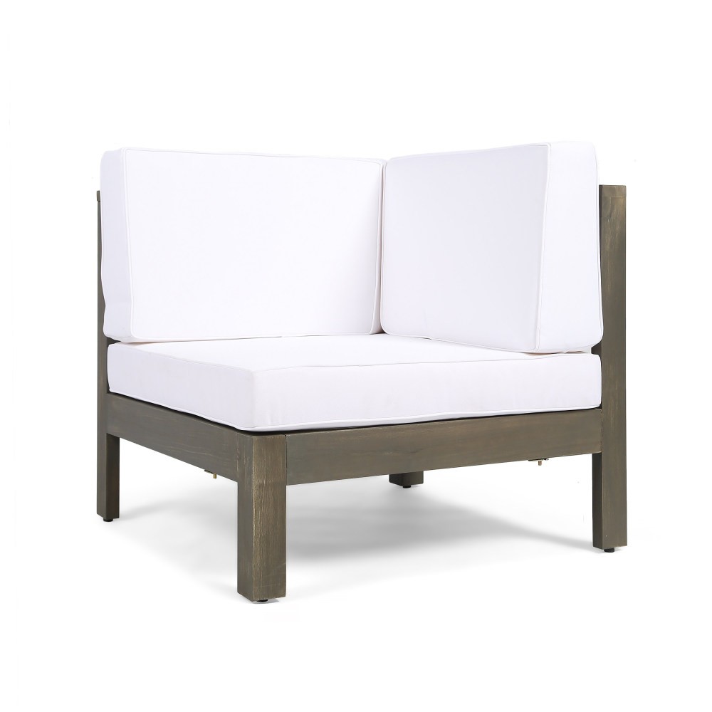 3-Piece Loveseat Set w/ Coffee Table for Porch, Acacia Wood Frame, White
