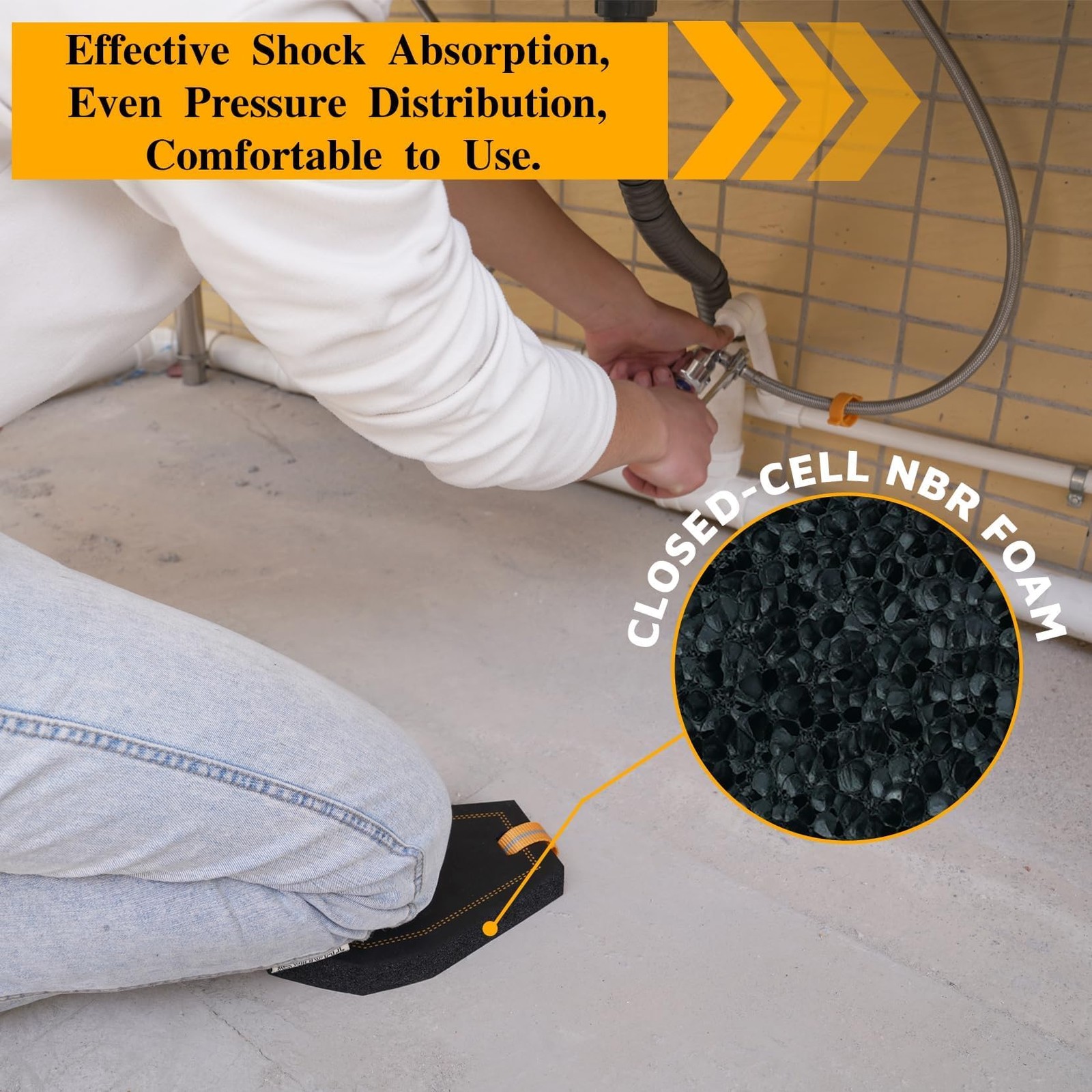 Mini Kneeling Pad, 1 Inch Thick, Orange/Black, NBR Foam, Work, Construction