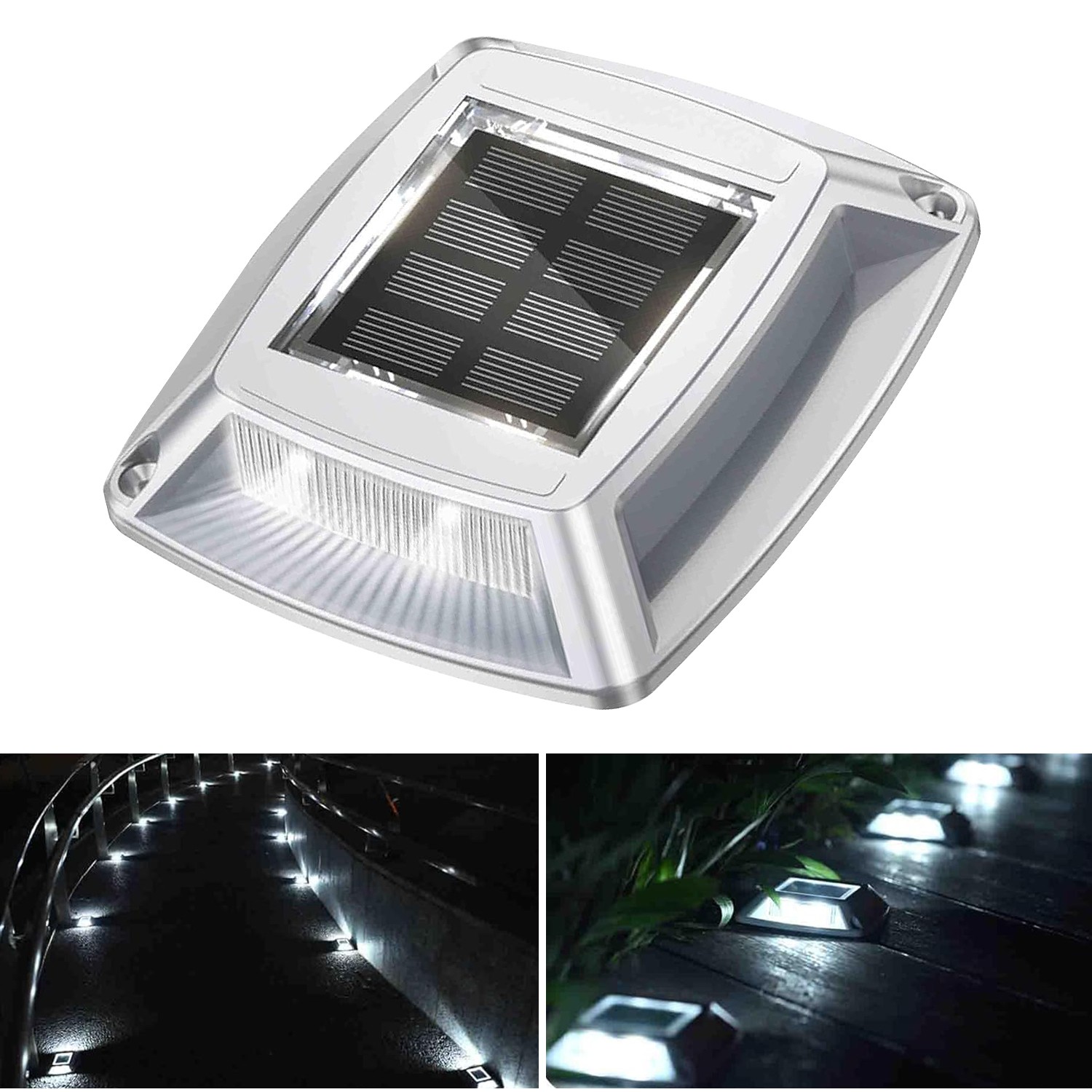 CLAONER 1 Pack Solar Deck Lights Outdoor Solar Driveway Dock Lights Step Lights