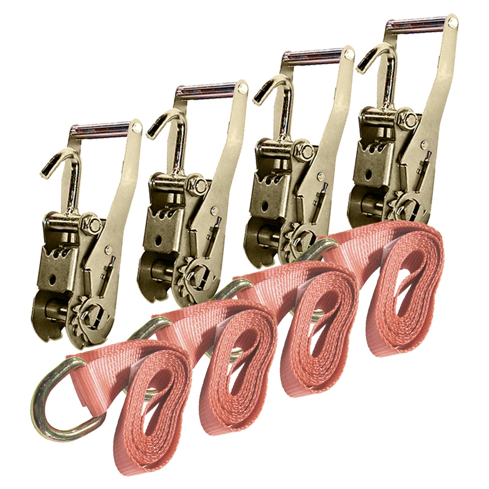 4 Pack 2" x 8' Lasso Tie Down Straps w/ Ratchets Finger Hooks