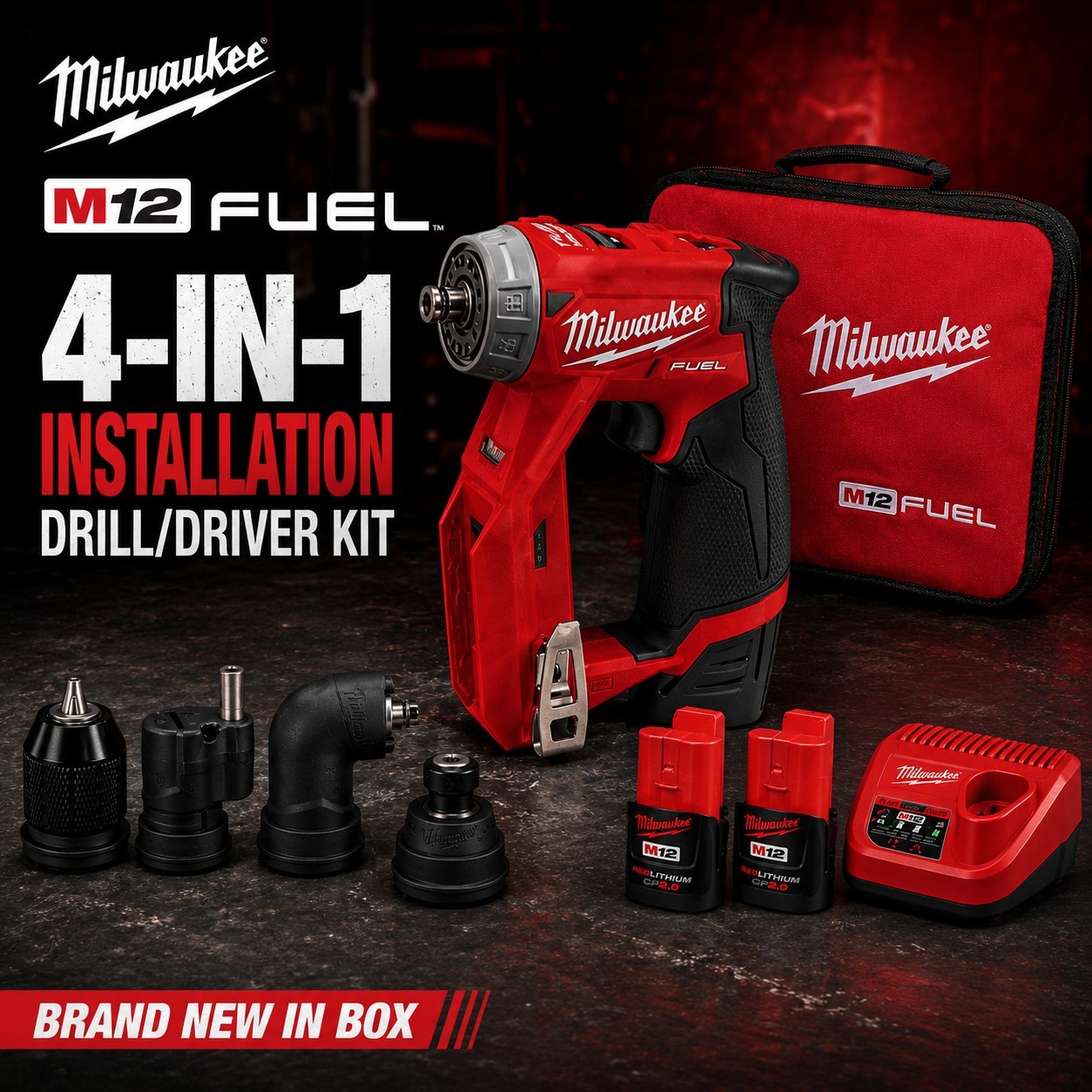 Milwaukee 2505-22 M12 FUEL 4-in-1 Installation Drill Driver Kit Brand New