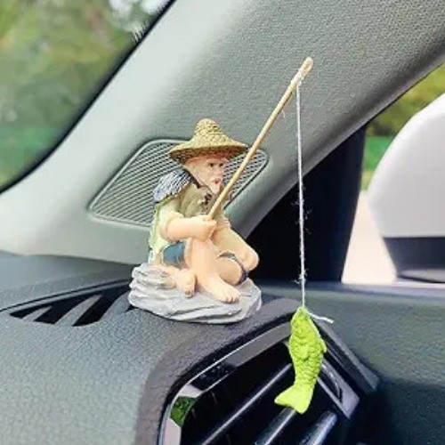 Cute Fishing Ornaments for Dashboard, Swinging Fish Dashb Color: Old Fisherman