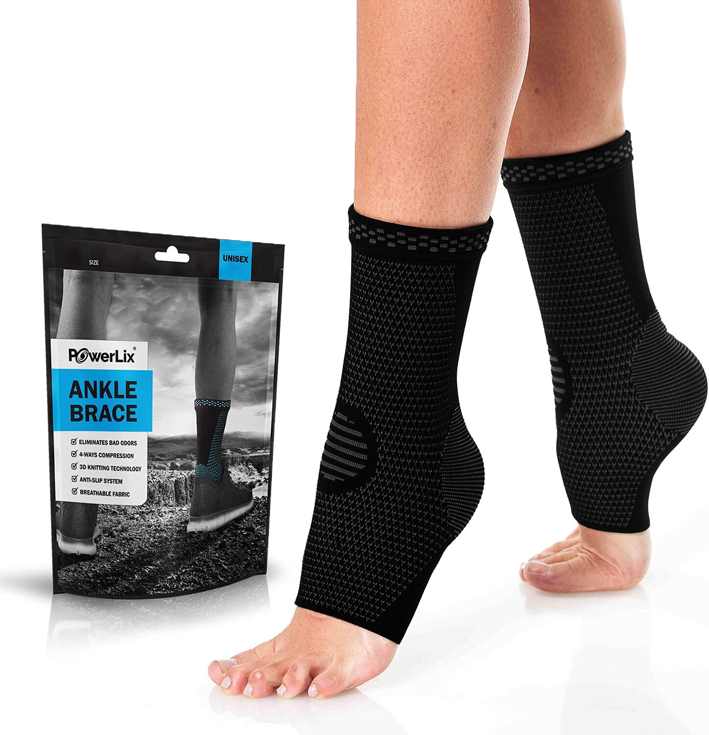 Powerlix Ankle Compression Support Sleeve (Pair) for Injury Recovery / Pain