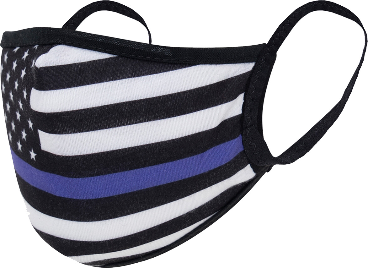 Reusable Polyester Thin Blue Line Flag Face Mask 3 Layer Flexible Face Cover