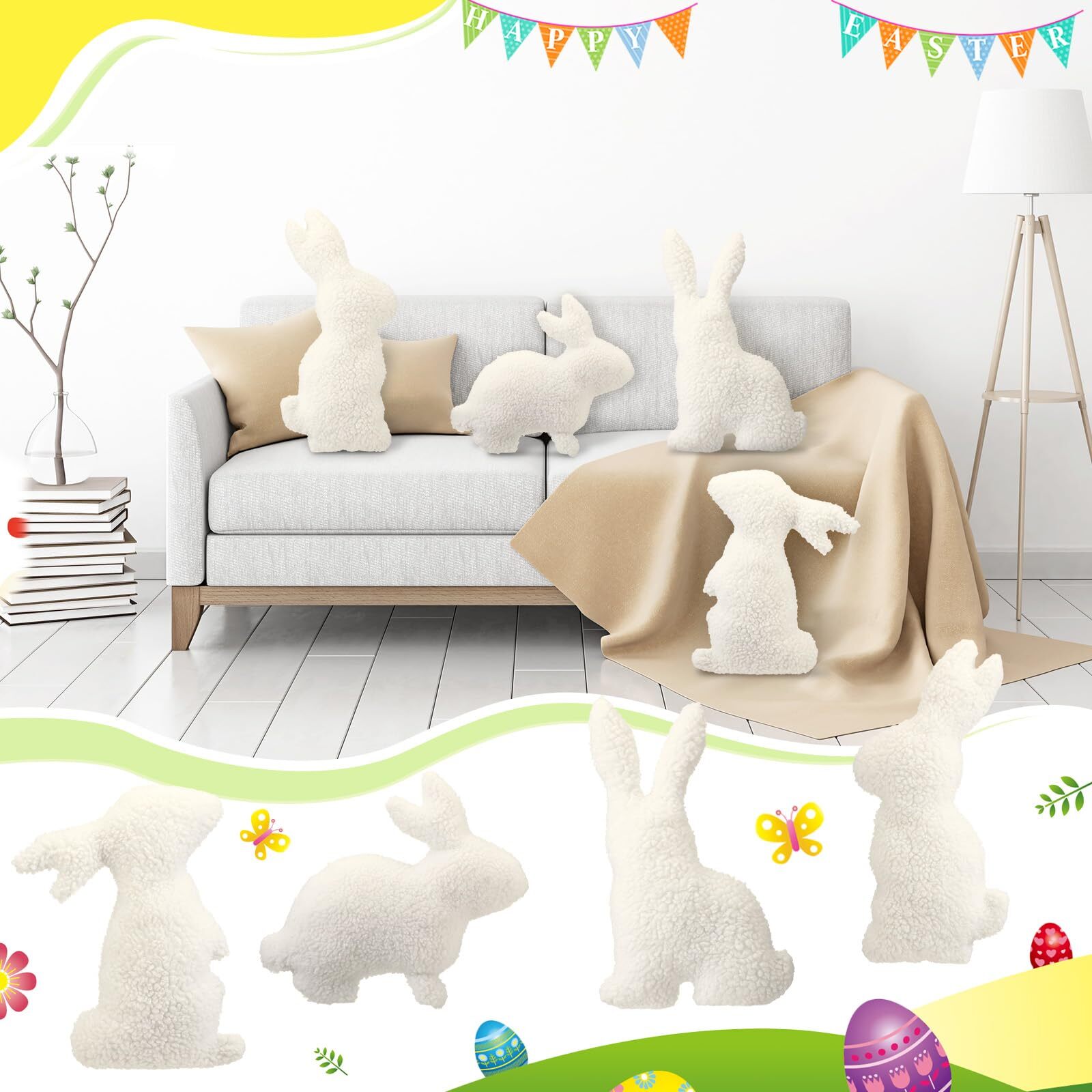4 Pcs Easter Pillows Decorative Rabbit Shaped Throw Pillow Wool White Bunny P...