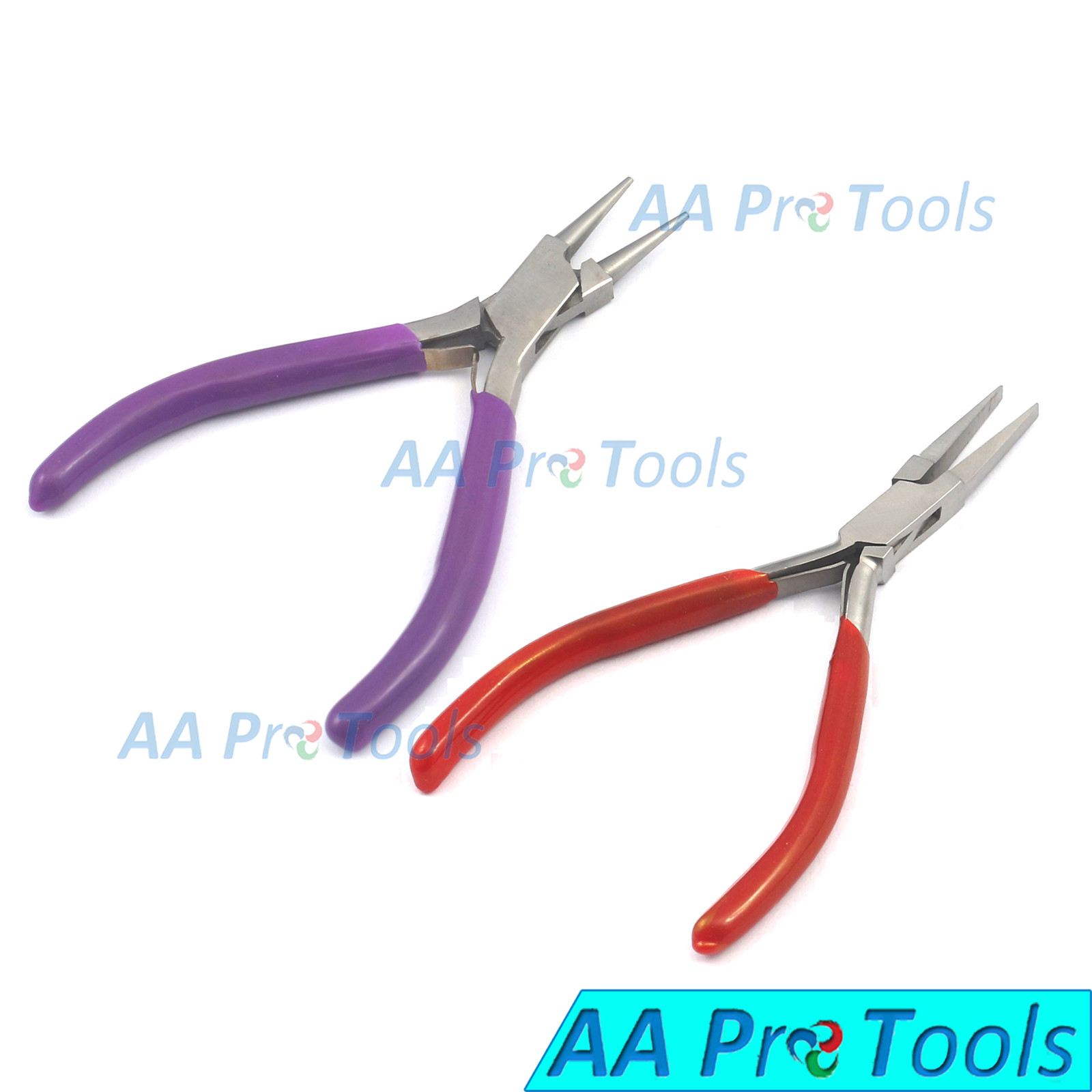 2 Pliers Set Round Flat Nose Smooth Jaws Hand Tools for Jewelry Crafts Hobby