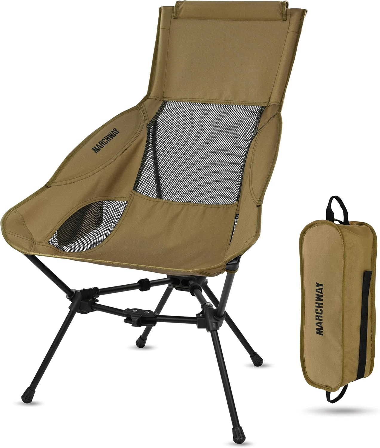 Lightweight Folding High Back Camping Chair with Head Support, Stable Portable C