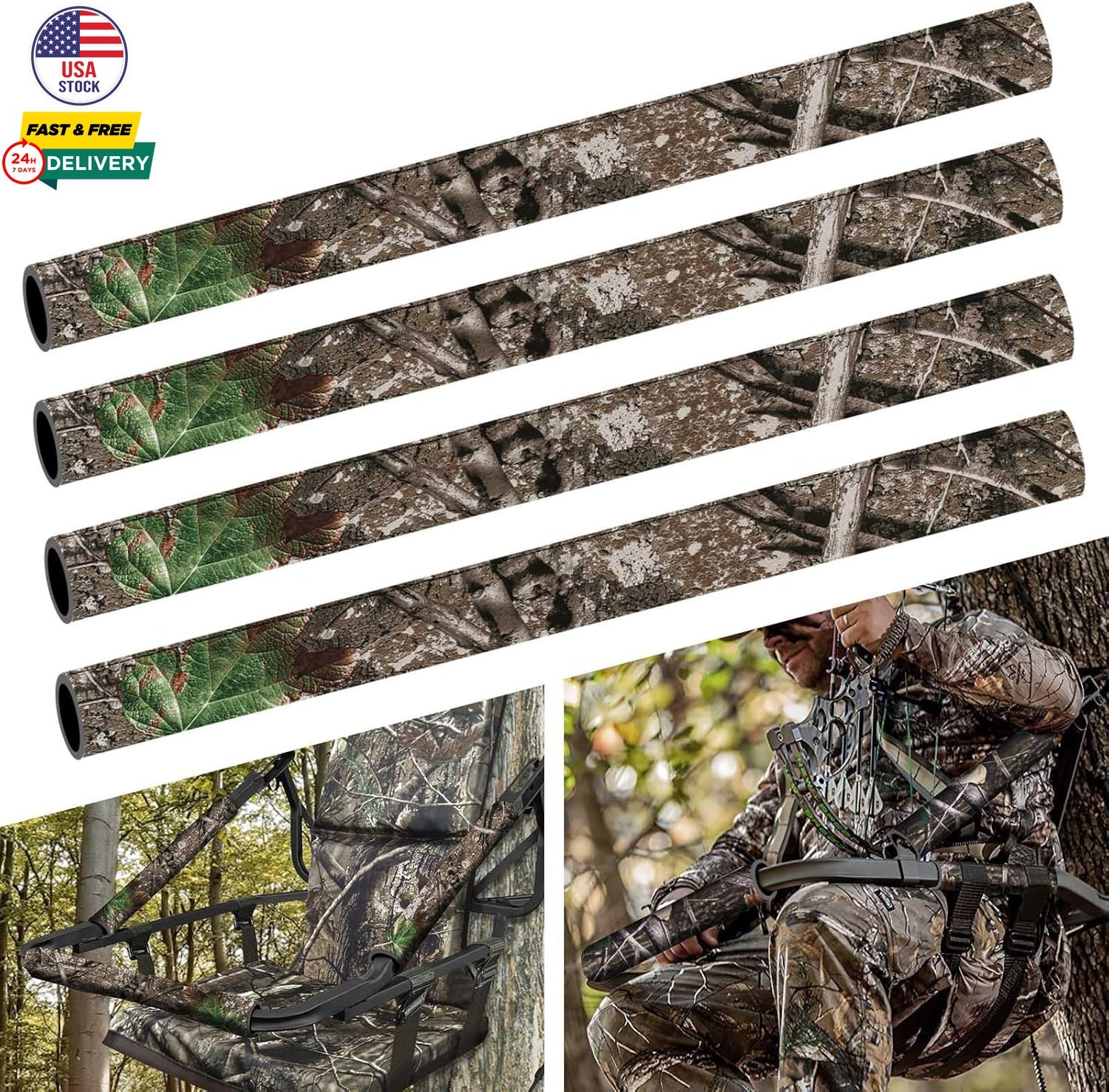 4PCS Tree Stand Rail Pads Shooting Rail Pads Waterproof Camo Hunting Rail Covers