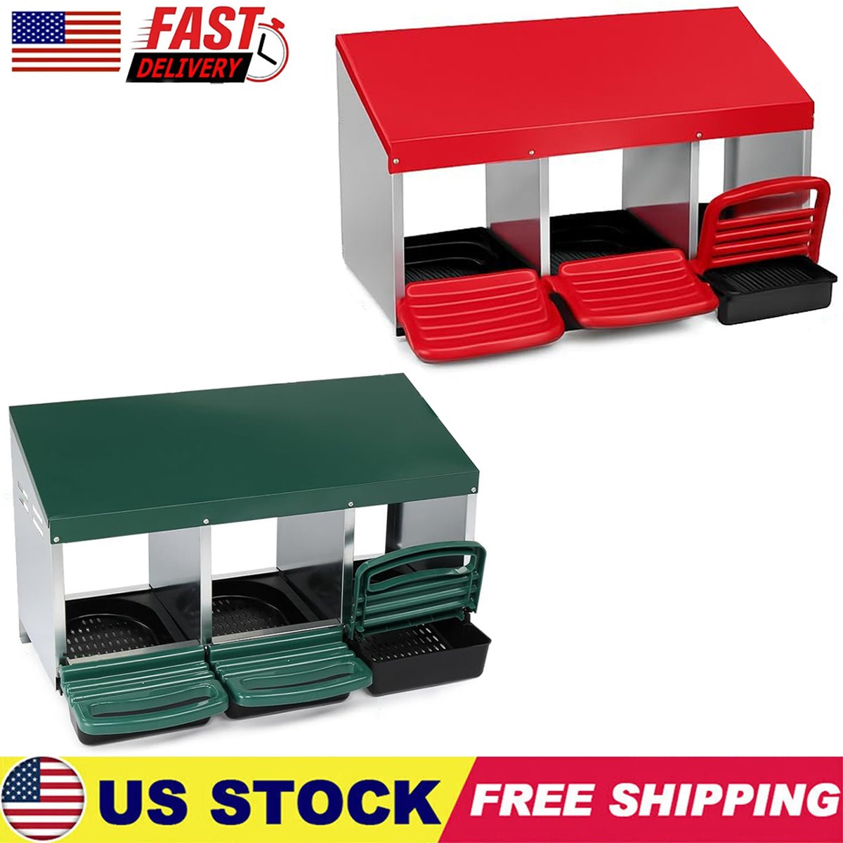 3 Holes Chicken Nesting Box Hen Coop Metal Roll Away Nesting Box for Laying Egg