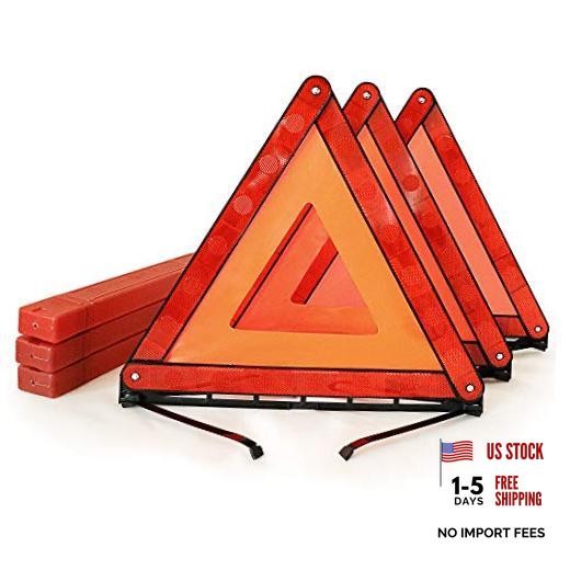 Foldable Warning Triangles Road Safety Triangle Kit, 3 Pack of Reflective