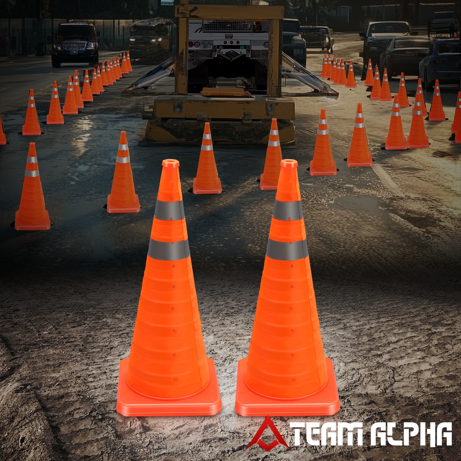 28in Orange Reflective Collars Collapsible Traffic Safety Cones for Roads 2Pack