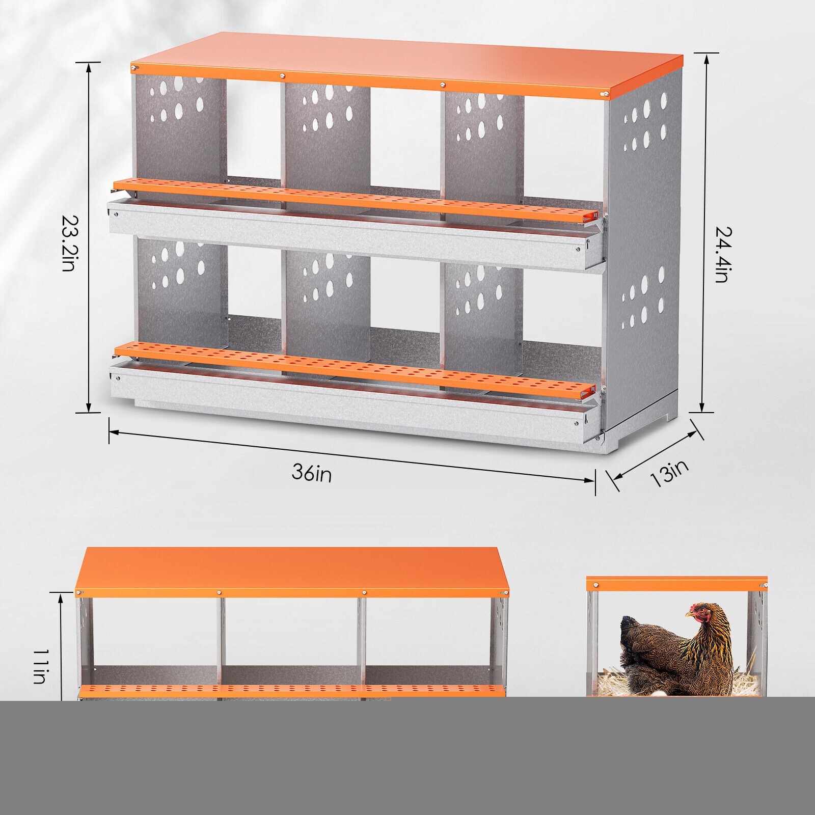 6 Hole Chicken Nesting Boxes Metal Egg Laying Brooding Box With Vent Hole Set