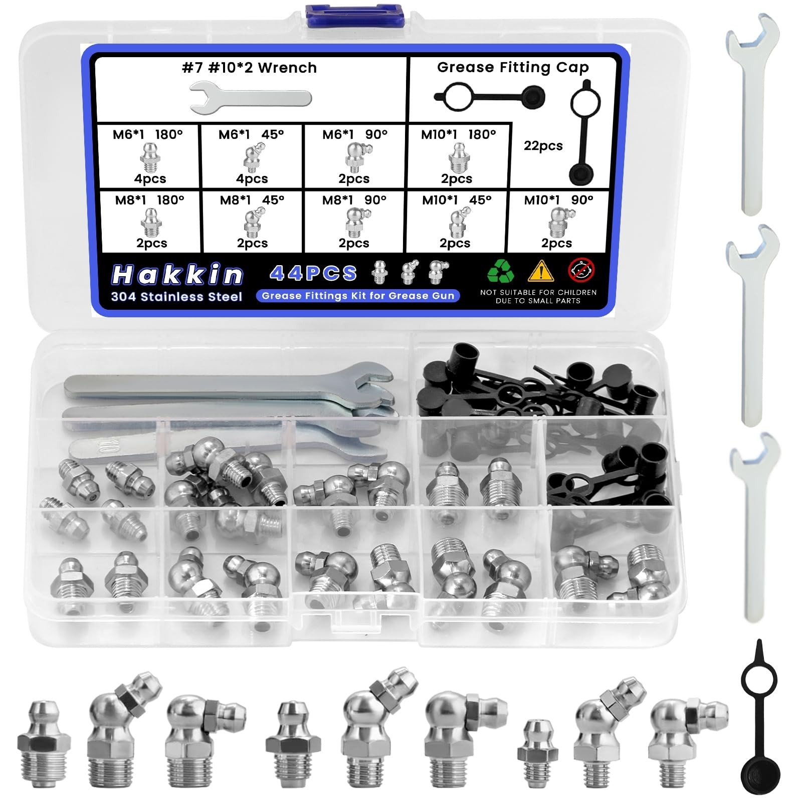 Grease Fittings Assortment 304 Stainless Steel, M6 M8 M10 Metric Grease Zerk ...