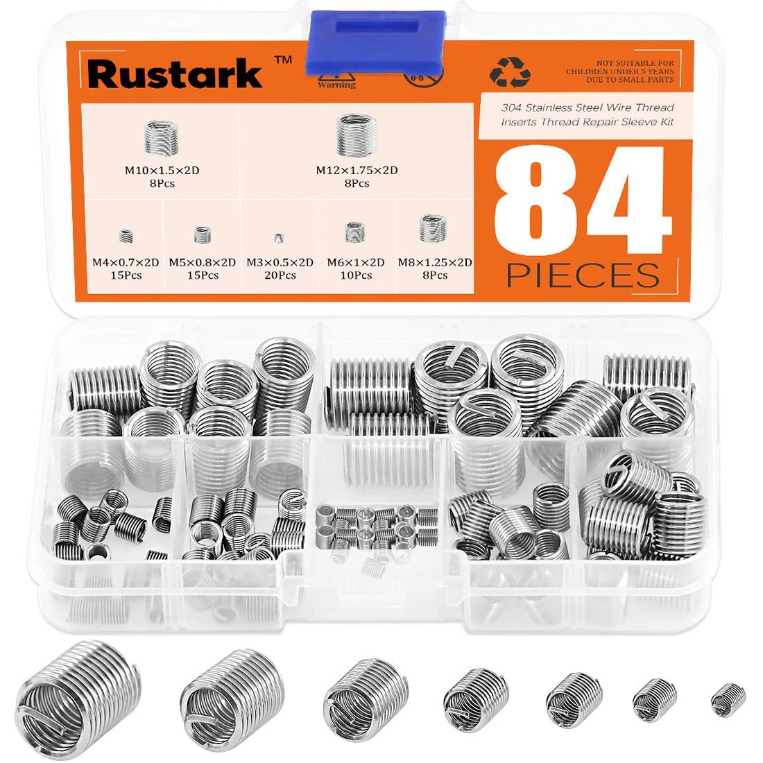 Rustark 84 Pcs 304 Stainless Steel Metric M3 M4 M5 M6 M8 One Size, Assorted