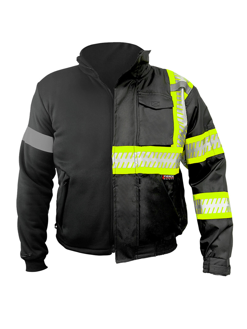 Fierce Safety Hi Vis Bomber Jacket with Fleece - ANSI Class 1