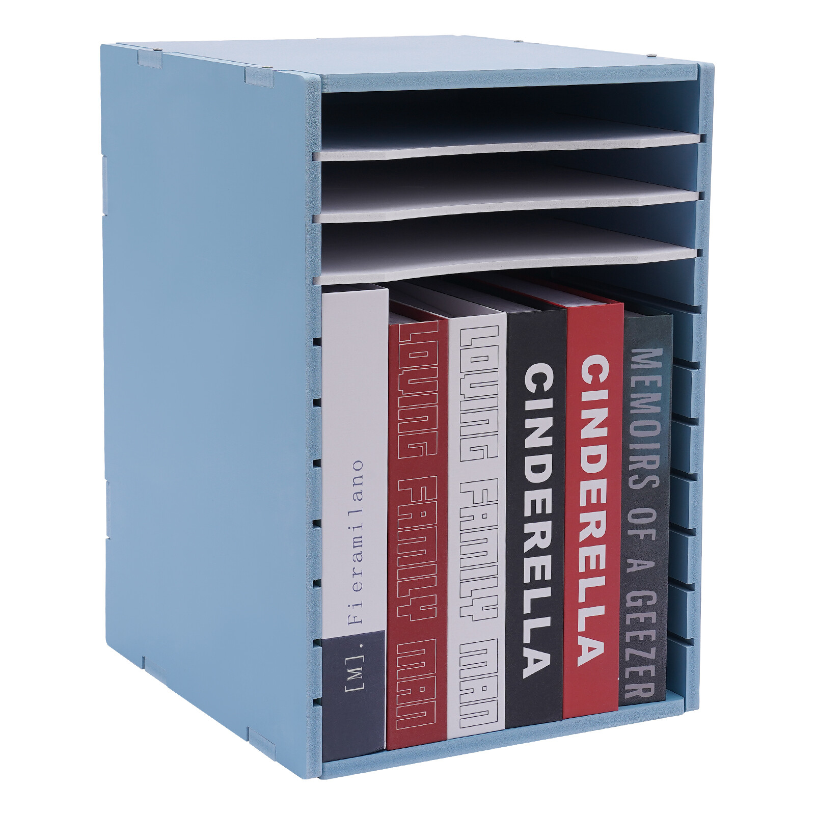 11-Compartment Vertical Desktop Sorter in Blue – Durable File Organizer