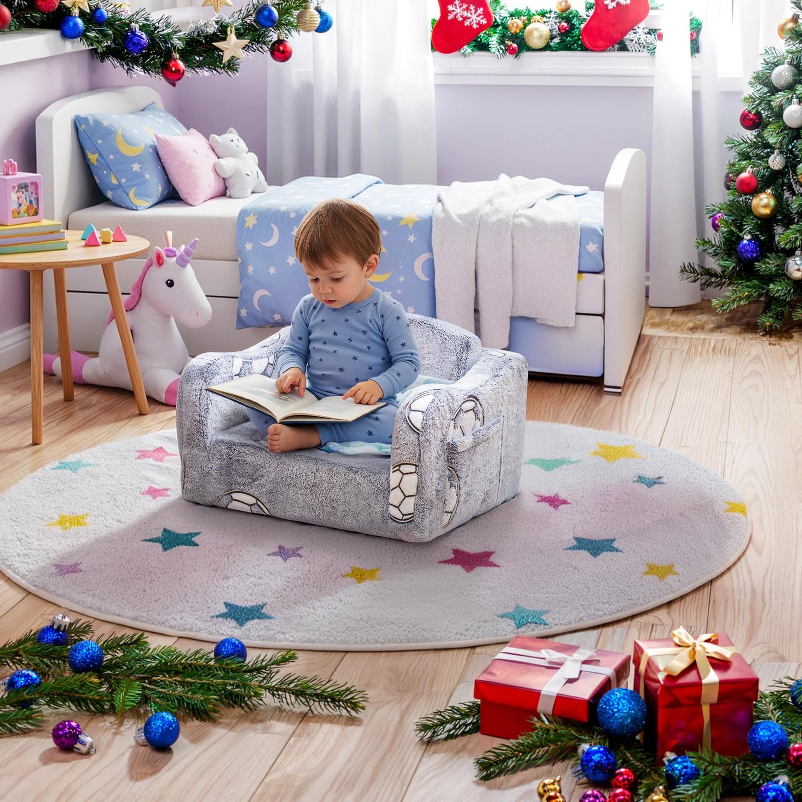 2-in-1 Couch,Glow in The Dark Baby Floor Bed,Foldable Chair Sofa for playroom...