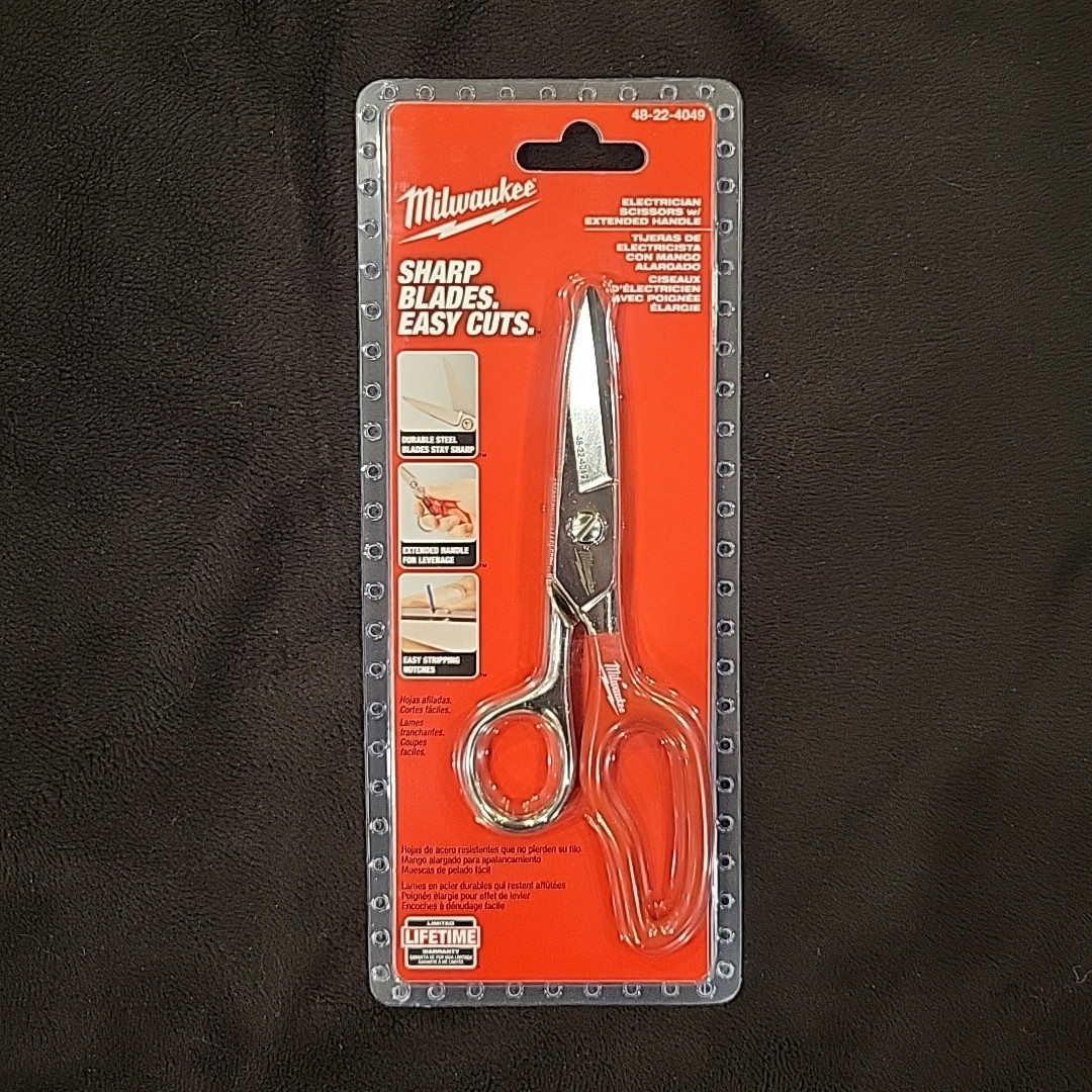 Milwaukee 48-22-4049 Durable Sharp Steel  Electrician Scissors w/Extended Handle