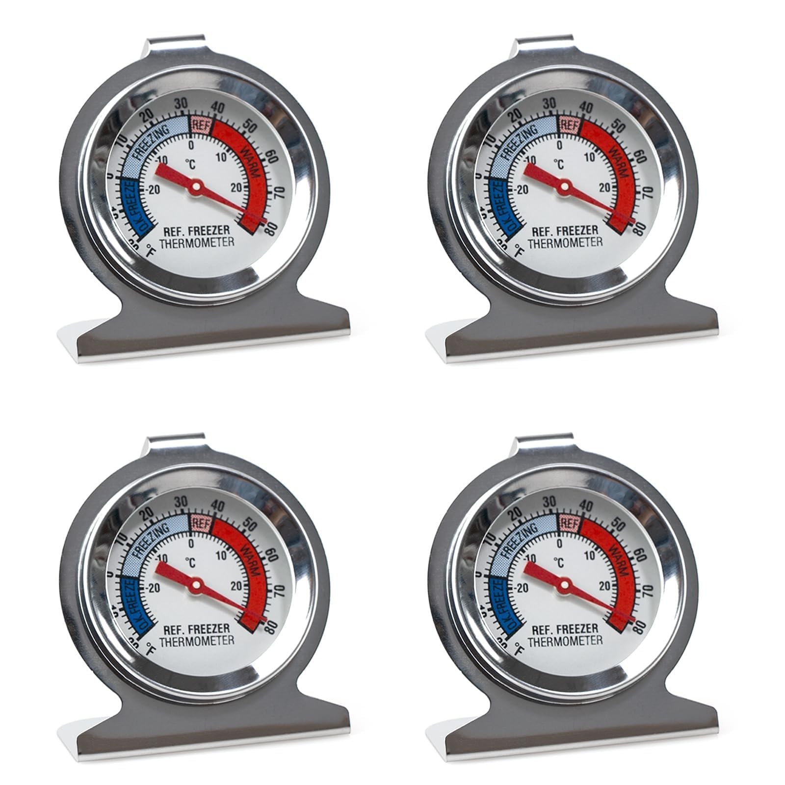 4 Pack Fridge Freezer Thermometer Analog Stainless Steel Waterproof Large Dial