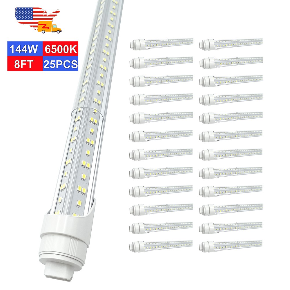 25 Pack F96T12 HO Led Replacement Tube Light 8 Ft Bulbs R17D Base 144W 18000Lm
