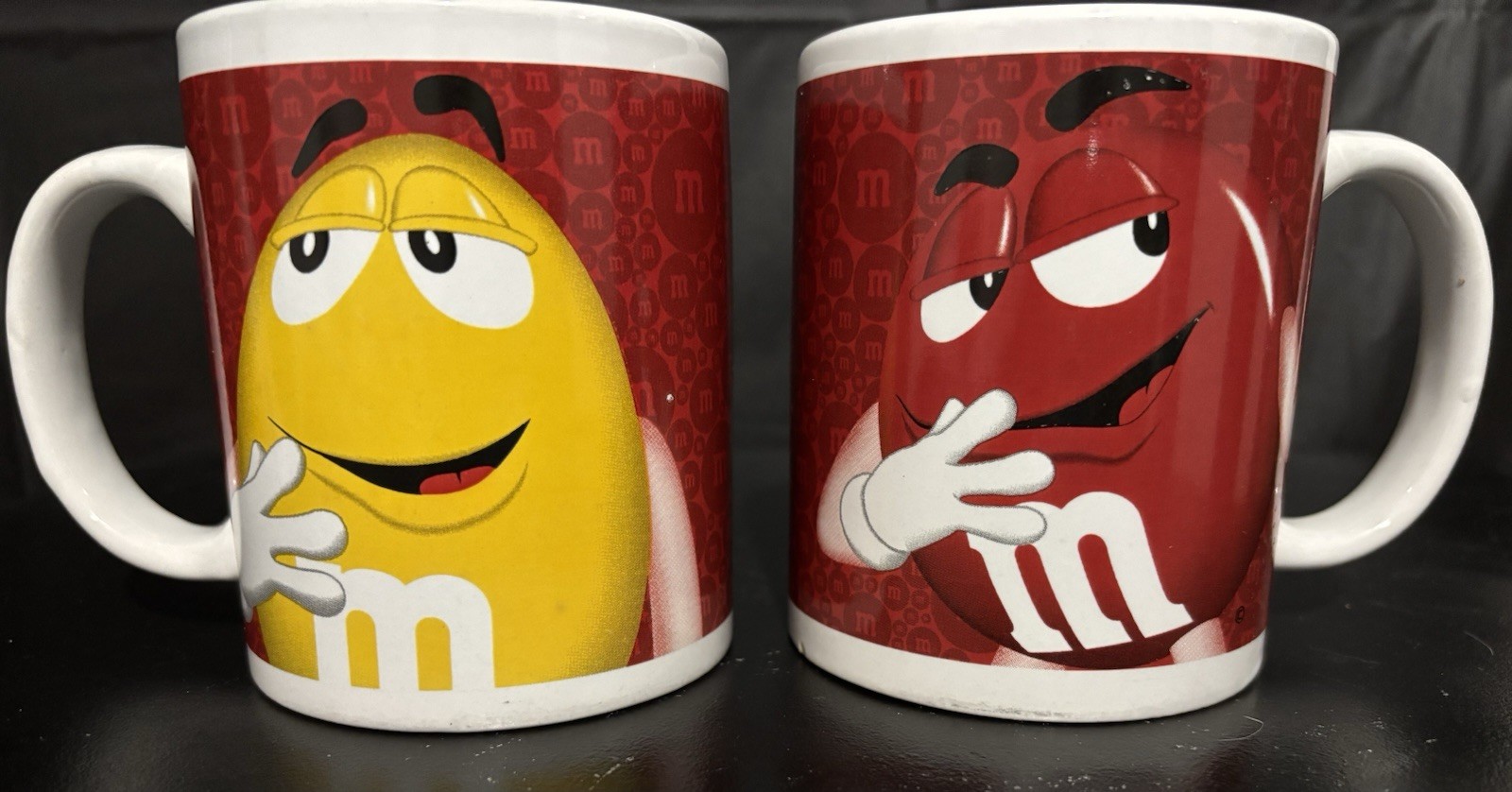 Mars M&M Red and Mars M&M Yellow Mugs Lot of 2 Coffee Cups