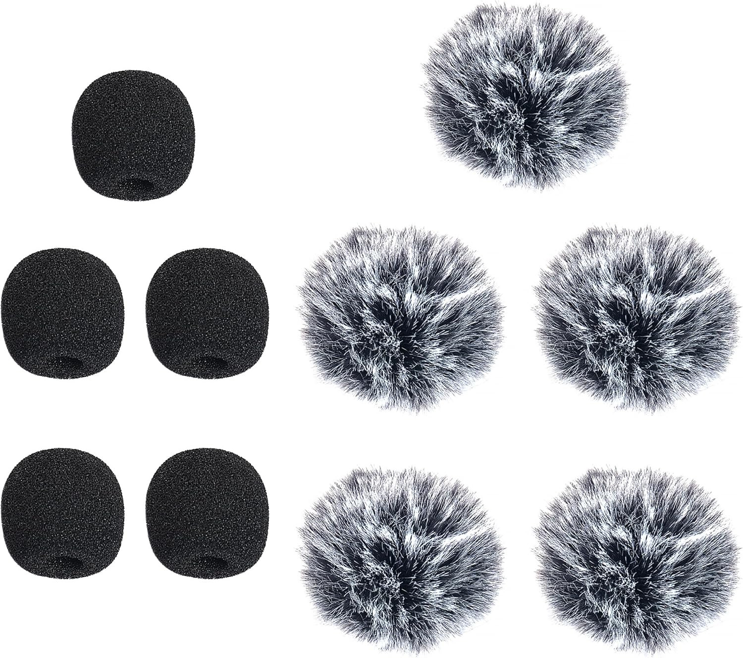 5 Packs Lavalier Microphone Wind Screen Furry Muffs 5 deadcats and 5x1cm foam