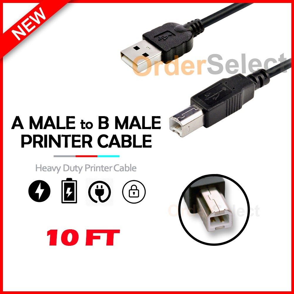 10 ft Feet USB 2.0 PRINTER Cable A to B For HP DELL CANON EPSON KODAK BROTHER
