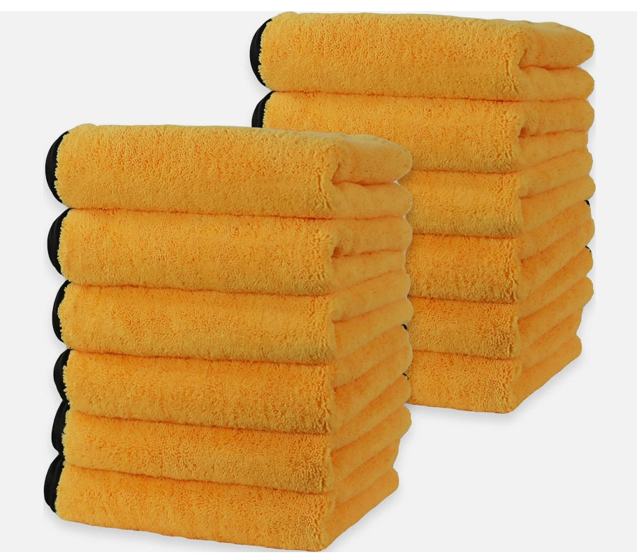 Pack Of 12 Professional Grade Premium Microfiber Towel, Gold 16”x16”
