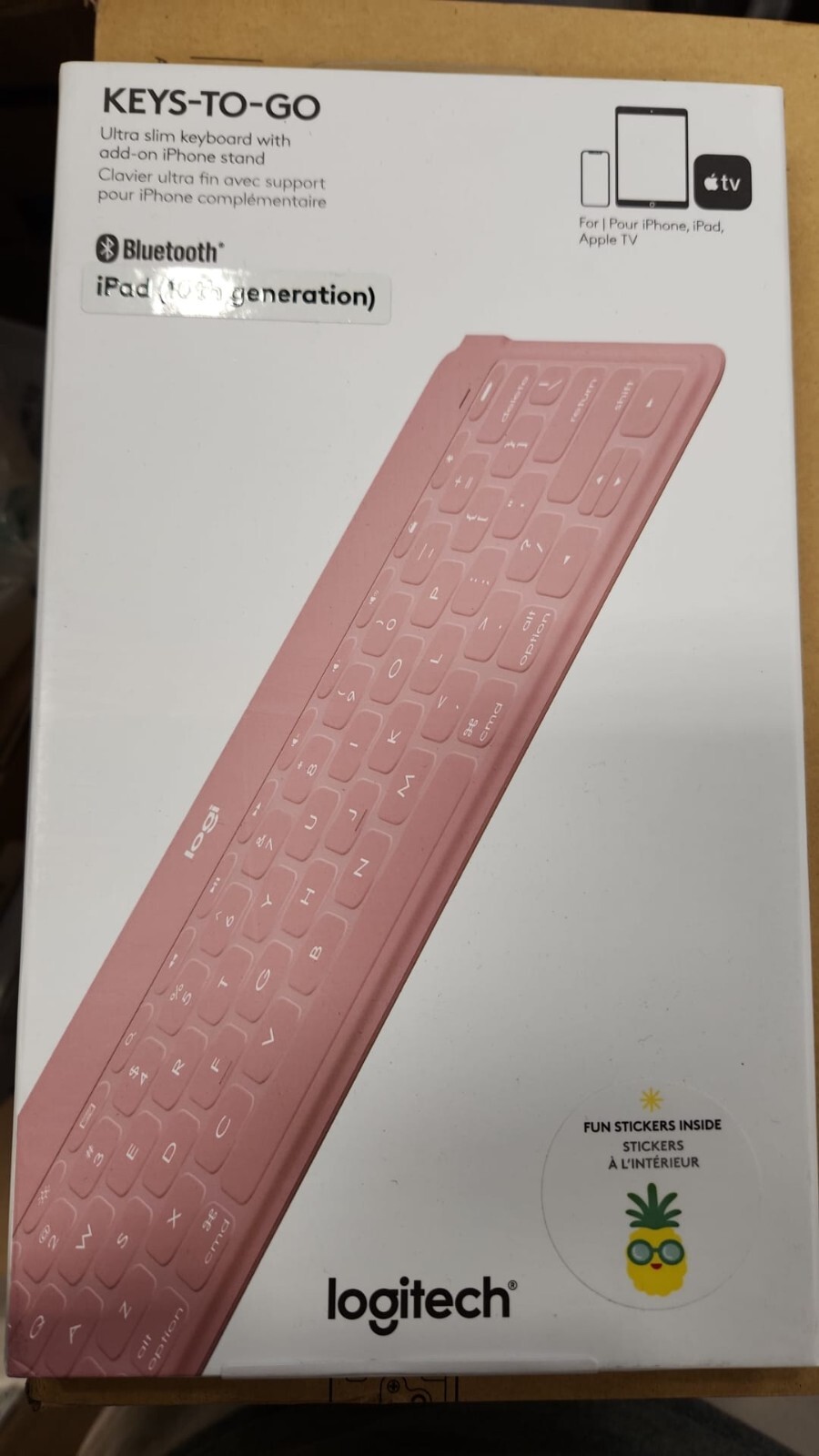 Logitech Keys-to-Go Ultra Slim Pink Keyboard Open box