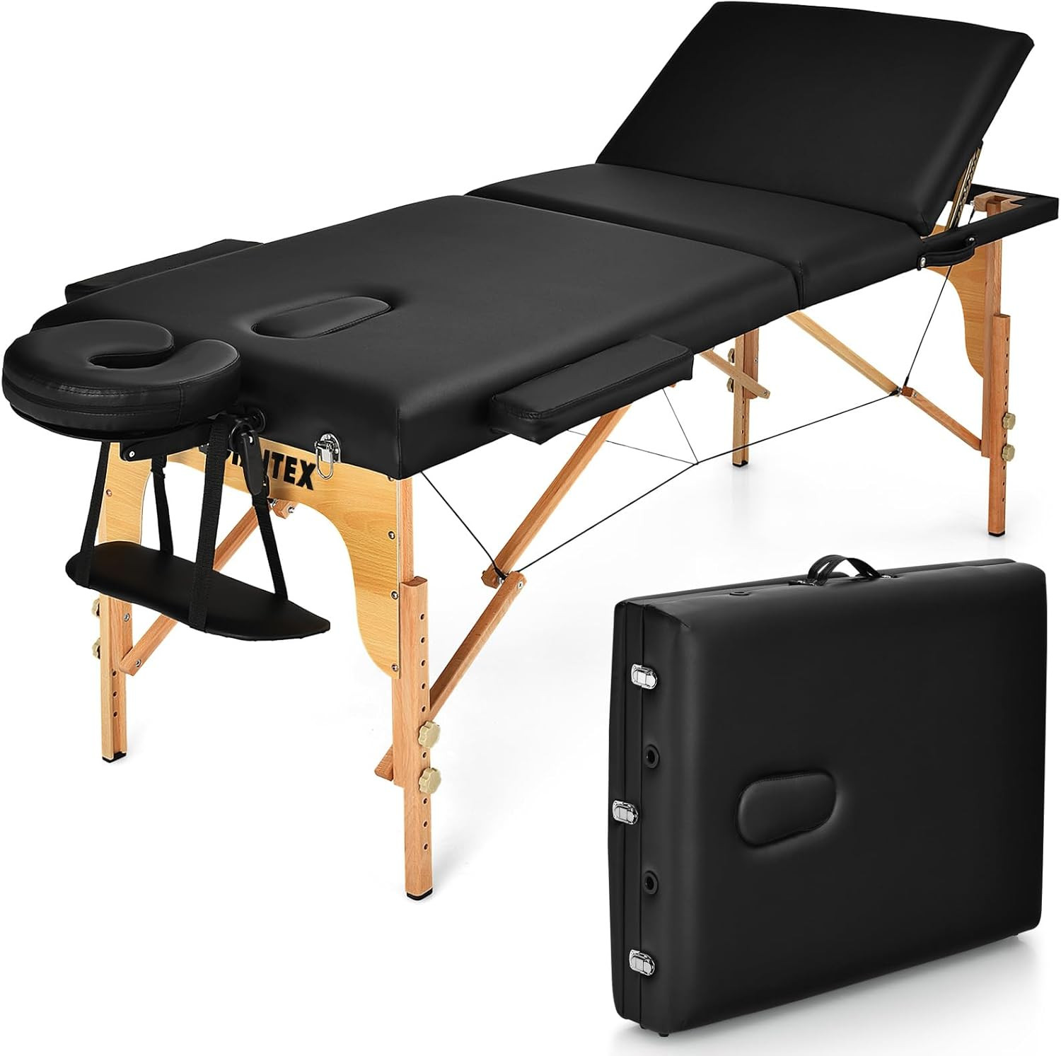 84" Folding Portable Massage Table 3 Sections Spa Salon Bed with Face Cradle